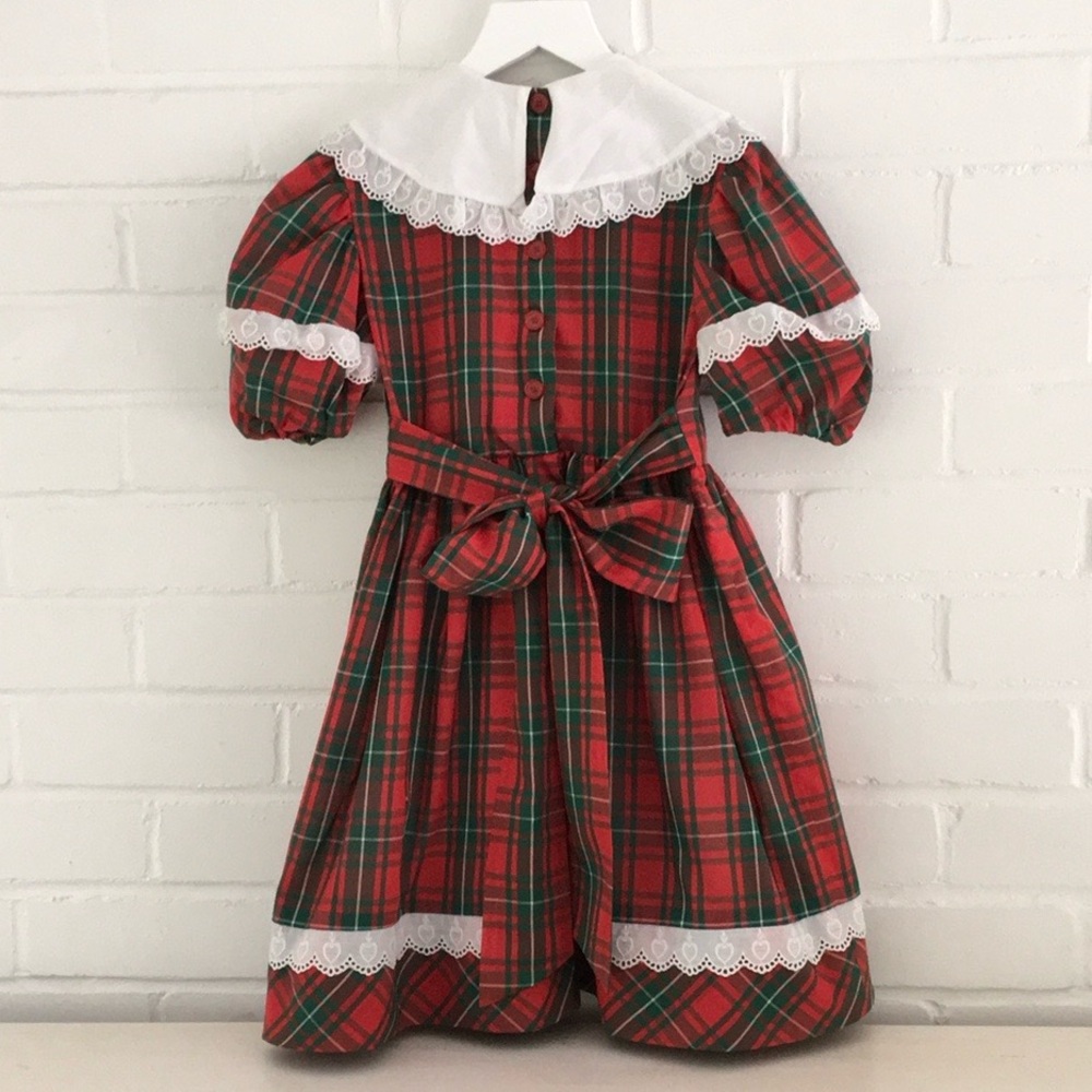 Classic Vintage Girls Chritmas Plaid Dress With Big White Eyelet/Lace Collar - Picture 3 of 9
